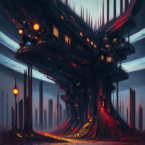 cottagecore, (anime:0.8), (cult of cthulhu:0.5), (futurism:1.3), (dread:0.5), (impressionist:1.1), ethereal, eerie, (suggestive:1.3),(depressing:1.4), (cute:1.3), (surreal:1.1), disturbing, (fascinating:1.3), (black:1.2), (maroon :1.2), (navy:1.2), (orange:0.8)