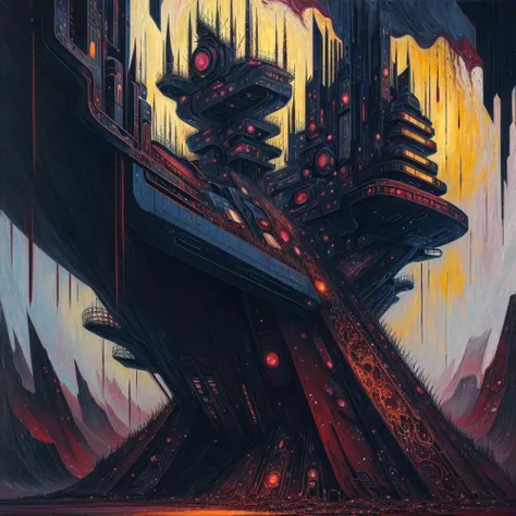 cottagecore, (anime:0.8), (cult of cthulhu:0.5), (futurism:1.3), (dread:0.5), (impressionist:1.1), ethereal, eerie, (suggestive:1.3),(depressing:1.4), (cute:1.3), (surreal:1.1), disturbing, (fascinating:1.3), (black:1.2), (maroon :1.2), (navy:1.2), (orange:0.8)