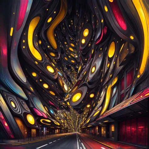dreamlikeart, a huge female mutated mangled horrifying (((vagina shape))) thing in a city, by (Carne Griffiths), wide shot, cinematic lighting, highly detailed, INTRICATE