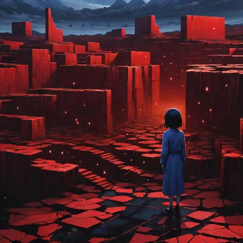 An abstract representation of depression and loneliness, visualized through a fragmented landscape, dark voids, and a solitary character in a desolate environment|(isolation):1.4|(surreal imagery)|Yume Nikki influence. masterpiece, best quality, detailed, realistic, 8k UHD, high quality, lifelike, precise, vibrant, absurdres, SimplepositiveXLv1
