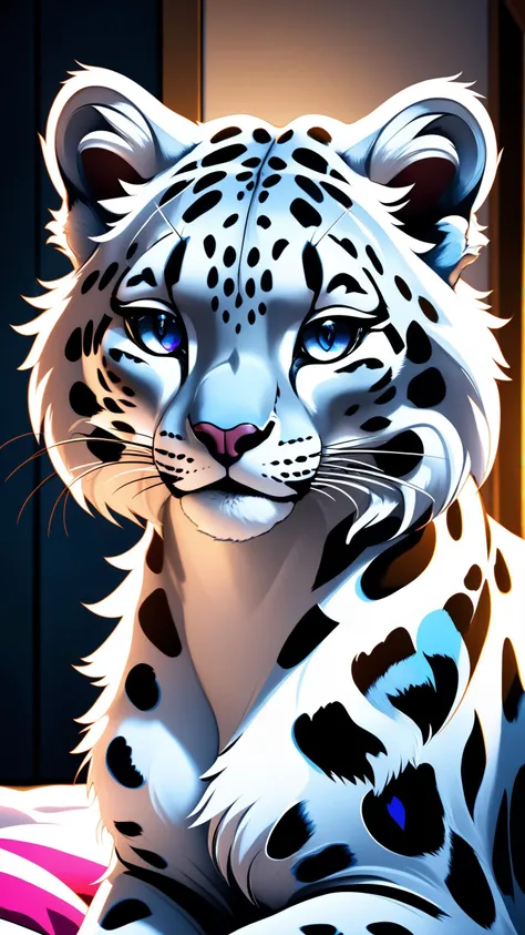 Stylized anime artwork, a female snow_leopard furry, slutty, pussy juices, solo, skinny, digital painting, pallet knife, photoshop acrylic painting, anime studio, color graded, subsurface scattering, HDR, cinematic lighting, masterpiece, best quality, detailed, absurd res, bloom, bedroom