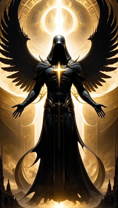 An Almighty, magnificient good Holy spirit is shinning through a miserable human siluet shadow begging to God, sf, intricate artwork masterpiece, ominous, matte painting movie poster, golden ratio, trending on cgsociety, intricate, epic, trending on artstation, by artgerm, h. r. giger and beksinski, highly detailed, vibrant, production cinematic character render, ultra high quality model<lora:xl_more_art-full_v1:0.5>