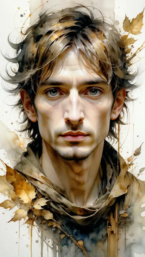 man portrait, line art watercolor wash, ethereal background, abstract beauty, stand, approaching perfection, pure form, golden ratio, minimalistic, unfinished, concept art by Brian Froud and Carne Griffiths and Wadim Kashin and John William Waterhouse, intricate details, 8k post production, high resolution, hyperdetailed, trending on artstation, sharp focus, studio photo, intricate details, highly detailed, by greg rutkowski<lora:xl_more_art-full_v1:0.5>