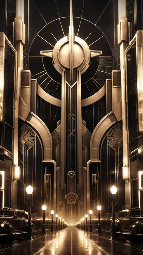 a masterful and gritty metaphysical metropolis theme, photorealistic, an art deco cityscape, night, vignette, uhd, 8k, sepia toned, intense lighting, award winning masterpiece, extremely detailed, detailed background, cinematic, complex and multidimensional lighting,  <lora:xl_more_art-full_v1:0.6>,