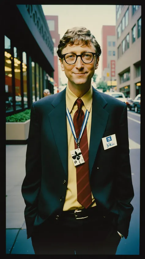 photograph, Kodak Ektar 100, traditional Art Deco Bill Gates, Dreamy and Loving, cosplaying as Niko Bellic, Light and shadow plays, Polaroid, Fomapan 400