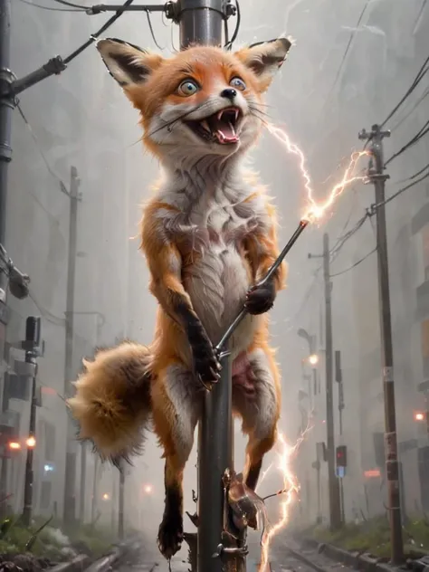 depiction of a fox ral-elctryzt licking a metal pole , tongue on pole, <lora:ral-elctryzt:.7>, <lora:- SDXL - stnerfx _Stoned_Fox_Style_V4.0:0.7>