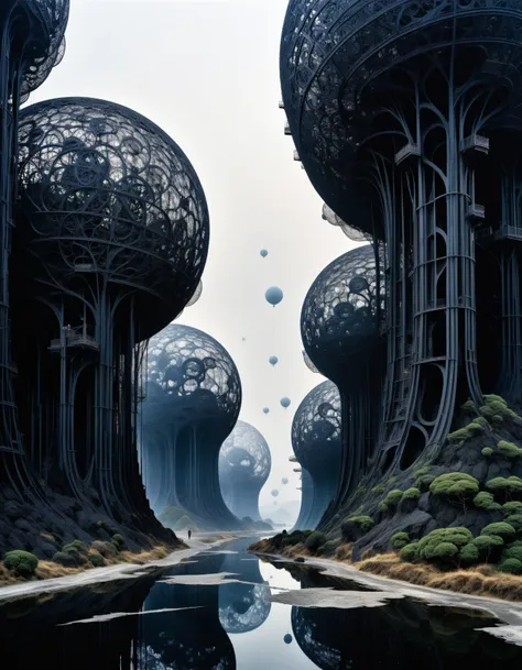 professional photograph of a bizarre otherworldly landscape by Katsuhiro Otomo and Yoji Shinkawa and TaiyÅ Matsumoto and Jaume Plensa , bold lines, hyper detailed, dark limited palette, chiaroscuro, (intricate details, masterpiece, best quality:1.4),
<lora:add-detail-xl:1> <lora:xl_more_art-full_v1:0.5>