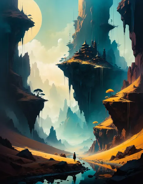 professional photograph of a bizarre otherworldly landscape by Phil Jimenez and James Gilleard and Liu Ye and Stephen Gammell , bold lines, hyper detailed, dark limited palette, chiaroscuro, (intricate details, masterpiece, best quality:1.4),
<lora:add-detail-xl:1> <lora:xl_more_art-full_v1:0.5>