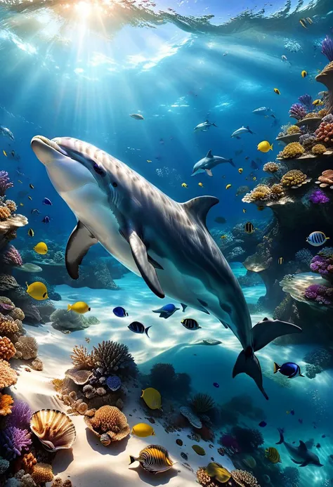 score_9, score_8_up, score_7_up, hyperrealistic, 8k, high qualit , hi res, best quality, high quality, absurd res, cinematic lighting, soft warm lighting,
(masterpiece), best quality, dolphin inside a magic glass ampoule, fantasy , pandora, shells, sand, vegetation ,ampoule on a rustic table