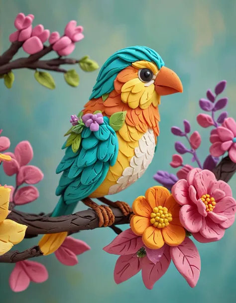 bird on a branch with flowers  <lora:novuschroma51 style:1> novuschroma51 style