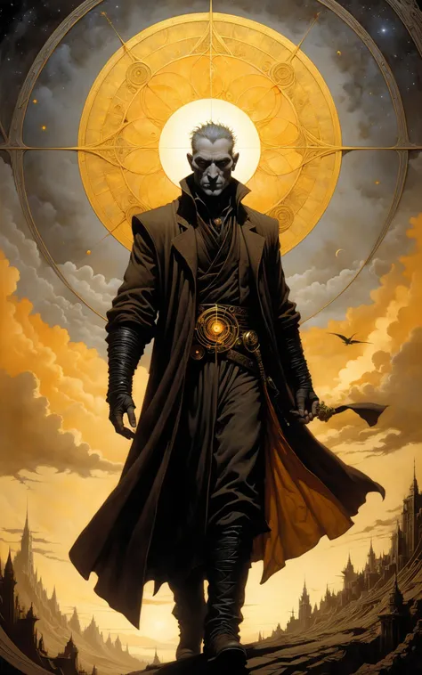 drawing, concept art, golden ratio, dreamland, early evening, dramatic lighting, colors in the background are softer, close up, the sandman lord of the realms of dreams endless creating a dream, dark silver lite brown dark brown orange, magic, in the style of Sam Kieth, Dave McKean, Leigh Baulch, global illumination, detailed and intricate environment<lora:xl_more_art-full_v1:0.5>