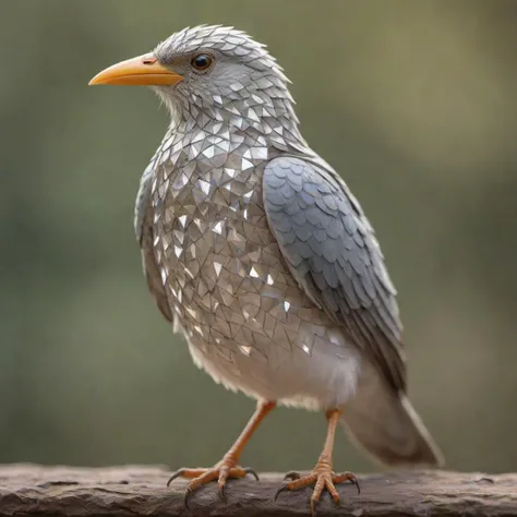 a diamond armor bird, translucent, high quality photography, 3 point lighting, flash with softbox, 4k, Canon EOS R3, hdr, smooth, sharp focus, high resolution, award winning photo, 80mm, f2.8, bokeh