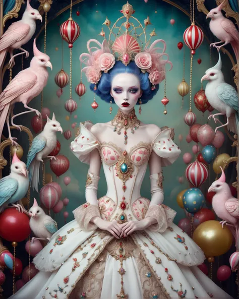 full body, beautiful supermodel, fantasy carnival background, by Natalie Shau, by Nicoletta Ceccoli, colorful, elegant fantasy, intricate, crisp quality, Bela Magyar, 35mm film, 35mm photography, 8k uhd, hdr, ultra-detailed,