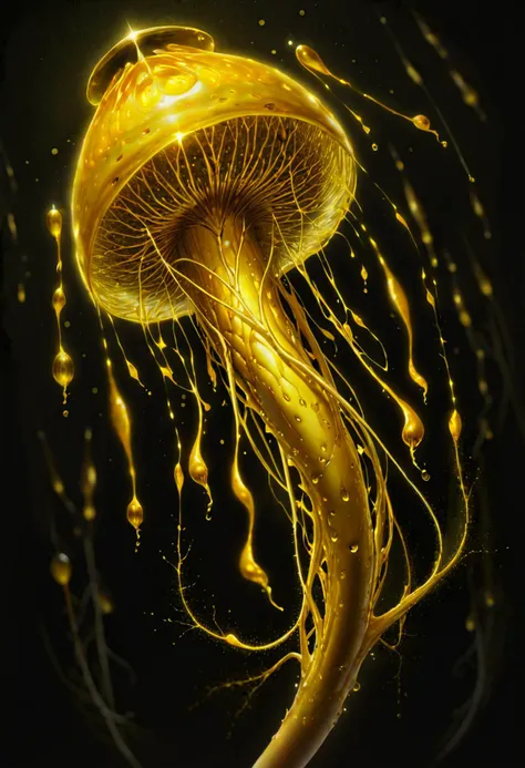 ((wide shot)) , A ((bright golden seed pod)), from a wild poppy, with a dark background, colored pencil, water color, a digital rendering, high-res, ultra detailed, light manipulation, photo manipulation, altered realities, fantastic scenes, digital artistry, creative editing, striking visuals, captivating visuals. Intricate, abstract, patterns, meditative, highly detailed Trypophobia, sacred geeometry