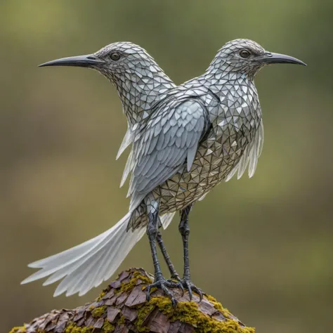 a diamond armor bird, translucent, high quality photography, 3 point lighting, flash with softbox, 4k, Canon EOS R3, hdr, smooth, sharp focus, high resolution, award winning photo, 80mm, f2.8, bokeh