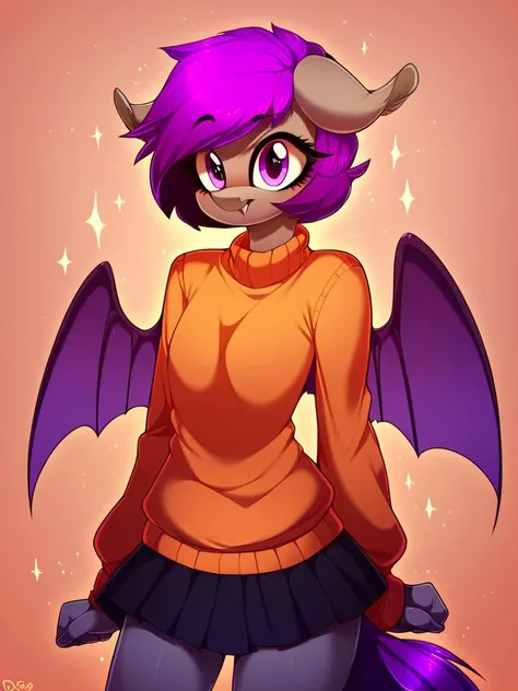 score_9, score_8_up, score_7_up, score_6_up, score_5_up, score_4_up, source_pony, anthro, Nolegs_PonyXL, 1girl, solo, (gray skin, purple eyes, fang, short purple hair, purple tail, small breasts), (sweater, skirt), skateboarding, detailed face, detailed eyes, crisp, detailed background, <lora:nolegs-v2:1>