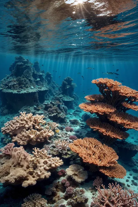 breathtaking Beneath the shimmering surface of the ocean lies a mesmerizing world of breathtaking beauty. Coral reefs teem with life, their vibrant colors a kaleidoscope of hues against the azure backdrop. Sunlight filters down in shafts, illuminating a hidden realm where graceful sea creatures glide effortlessly through the water. Ancient shipwrecks lay silent on the seabed, their rusted hulls serving as a haunting reminder of the ocean's unfathomable depths. . award-winning, professional, highly detailed