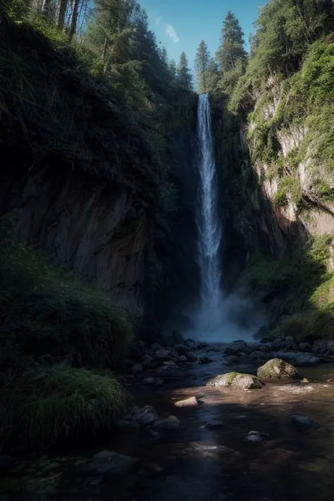 (masterpiece), perfect anatomy, intricate, (highly detailed), masterpiece, photorealistic, perfect anatomy, cinematic lighting, shading, super detailed skin, beautiful detailed eyes, best quality, ultra-detailed, (illustration), Masterpiece, best quality, 8K, high res, ultra-detailed, A scene of a waterfall cascading down a high cliff amongst lush greenery, adorned by vibrant flowers, towering pines, and delicate bamboo groves,no humans, sakura, beautiful view, ultra-detailed, fine detailed, highly detailed, intricate, highly detailed, ultra-detailed, scenery,no humans, lush green mountains, winding rivers, misty atmosphere, solitary, intricate details, delicate features, verdant trees, blooming flowers, druid's circle, soft moss, deep forest, intricate leaves and vines, wisps of light, still pool of water, pristine, verdant green, A picturesque scene of a waterfall cascading down a high cliff amongst lush greenery, adorned by vibrant flowers, towering pines, and delicate bamboo groves.,<lora:more_details:0.5>