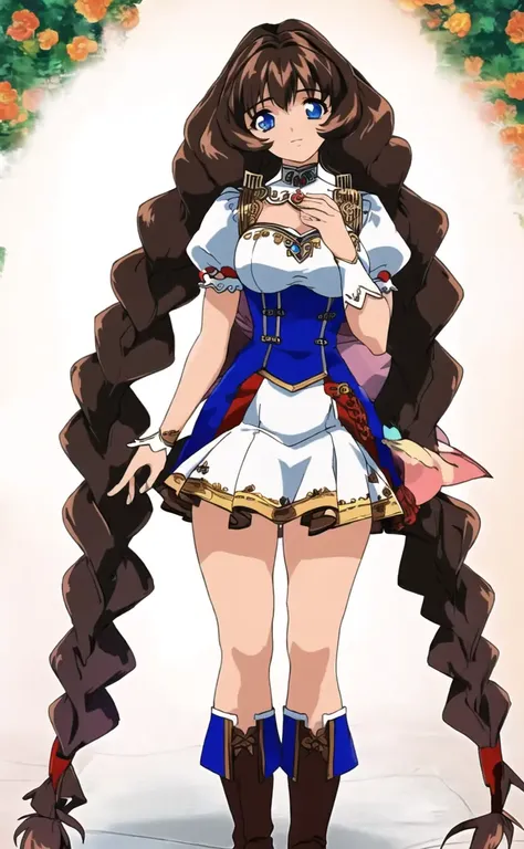 masterpiece, best quality,  <lora:marine:1> , 1girl,full body,solo, brown hair, blue eyes, twin braids, long hair, braid,