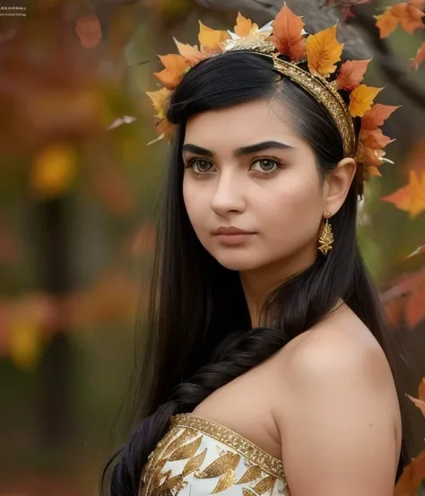 Masterpiece, Cute , beautiful (zxzxtuba), chubby, drill hair, wearing gold laced dress, ice cream, autumn, leaves, trees, best quality, samdoesarts, portrait, intricate detail, relaxing, brown eyes, headdress, detailed eyes, big pupils, brown eyes<lora:tuba2bat20ecos-000009:1.0>