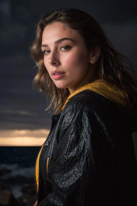 DEN_just_wingit,
(portrait of a lighthouse keeper (walking on the rocks:1.2) on a dark (stormy night:1.2) wearing a yellow raincoat in the wind, (waves crashing:1.2) into the rocks, (storm:1.2), (wind swept:1.2), (gale:1.1), (tsunami:1.1), lighthouse, (night time:1.2), (wet rocks, rocks, rocky:1.2), (splashing waves:1.2), waves, (ocean spray:1.2), (lighthouse:1.1):1.2),
bokeh, f1.4, 40mm, photorealistic, raw, 8k, textured skin, skin pores, intricate details  <lora:epi_noiseoffset2:1>, epiCRealism <lora:ClothingAdjuster3:-1>