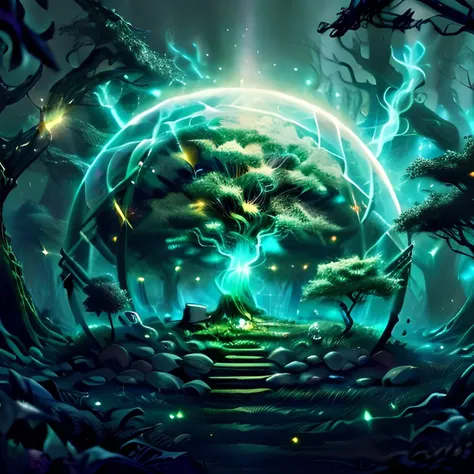 highres, high quality, (fantasy:1.0),
druid den, (dark:1.2) night,
magical (energy:0.8), in ancient trees,
(naturemagic:1.0), (sparks:0.9)
<lora:NatureMagic:1.2>