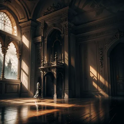 atmosphere, castle interior, spooky, horror, lonely, scene, backdrop, location, high contrast, sharp focus, masterpiece, best quality, highly detailed, HDR, highest quality, highres, sharp focus, 8k, 16k, skin pores, dynamic lights, realistic shadows, best shading, award winning masterpiece