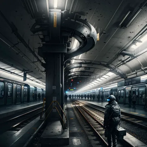 atmosphere In a subway station, scene, backdrop, location, high contrast, sharp focus, masterpiece, best quality, highly detailed, HDR, highest quality, highres, sharp focus, 8k, 16k, skin pores, dynamic lights, realistic shadows, best shading, award winning masterpiece