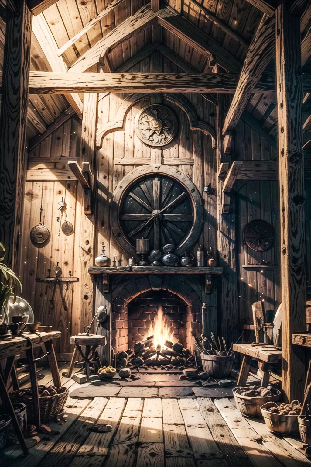 looking at viewer, <lora:add_sharpness:1>, <lora:VikingInterior:0.65> VikInt, viking room, fur rug, fireplace, primitive furniture, best quality, masterpiece, <lora:more_details:0.65>