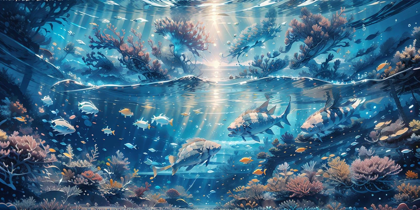 (masterpiece:1.2), best quality,PIXIV,cozy animation scenes,
fish, scenery, letterboxed, underwater, watermark, blue theme, artist name, coral, bubble, 1girl, animal, air bubble, copyright name, water, jellyfish, fantasy, web address
<lora:cozy animation scenes_20230824111332:1>