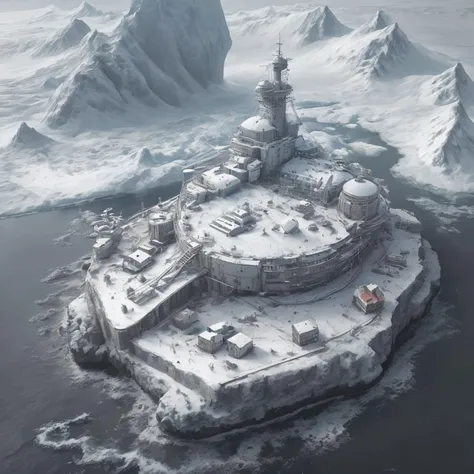 arctic research facility, snowy harbor, laboratory, realistic