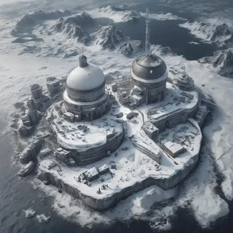 arctic research facility, snowy harbor, laboratory, realistic