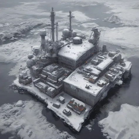 arctic research facility, snowy harbor, laboratory, realistic