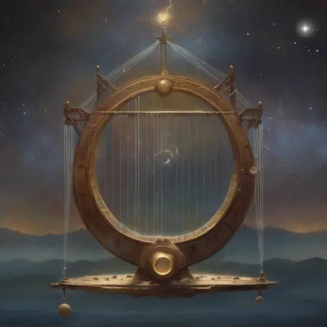 (Art by Peter Morbacher:1.3) An ancient artifact of resonance, a celestial harp strung with threads of twilight. Each string vibrates with a different cosmic frequency, and when played, they echo the music of the spheres <lora:Angelarium_v1.1_SDXL-step00003000:1>