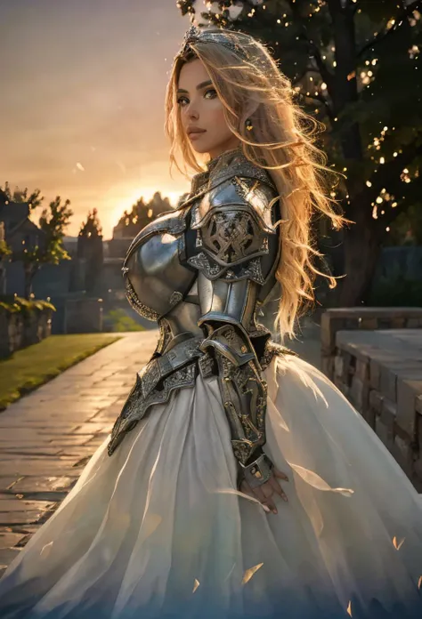 (masterpiece), (extremely intricate:1.3), (realistic), photo of a girl, the most beautiful in the world, (medieval armor), upper body, outdoors, far away castle, professional photograph of a stunning woman detailed, sharp focus, dramatic, award winning, cinematic lighting, volumetrics dtx, (film grain, blurry background, blurry foreground, bokeh, depth of field, sunset, motion blur:1.3), 4k, 8k, hd, hdr, <lora:bimbostyleThreeUSD:0.8> <lora:KnightT:0.8> KnightT, armor