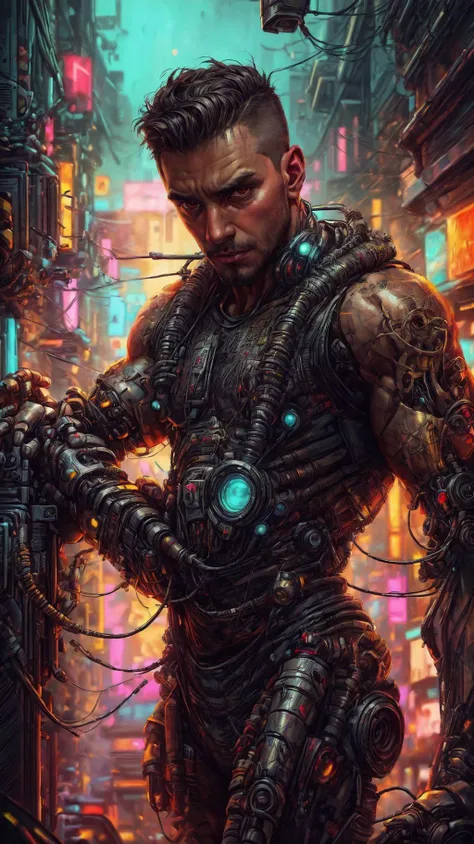 (GS-Masculine:1.3),<lora:miguel_bojorquez:1>,as a masculine male Combat Cyborg Predator with a short military style buzz-cut,Cyberpunk,transparent neck,robotic parts,cyberpunk,brown eyes,full face visible,"Blade Runner",hyper-realistic. Rugged cinematic impressionistic picture. Cyberpunk,neon,Dark dramatic character,in the style of Jeremy Mann and Charles Dana Gibson,Mark Demsteader,Paul Headley.,haze,ultra detail,film photography,light leaks,Larry Bad Melman,artstation trends,sharp focus,studio photography,intricate details,highly detailed,Greg Rutkowski,<lora:xl_more_art-full_v1:1>,<lora:Clothing - ChemPunk Armor:0.4>,<lora:CyberPunkAI:0.5>,<lora:epi_noiseoffset2(Better contrast dark images):0.5>,<lora:SnxilluminateV2:0.4>,<lora:detail_slider_v4:1>,<lora:more_details:1>,