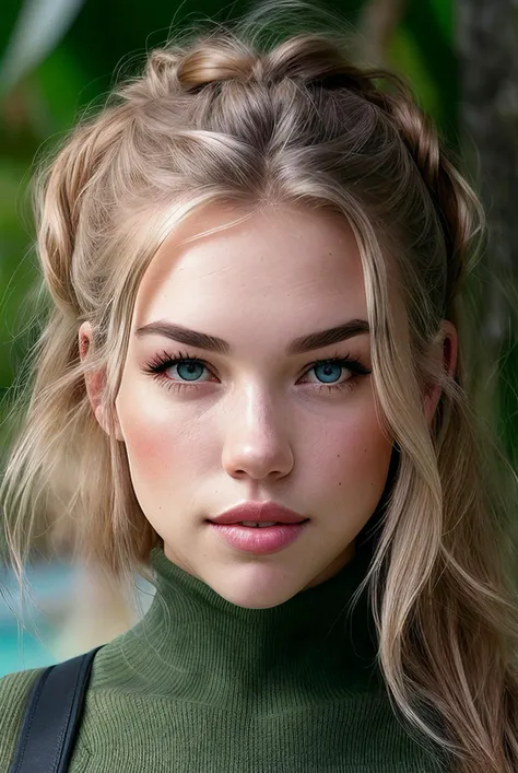 photo of beautiful (EPS4d13Fr33m4n:0.99), a woman with perfect hair, hair upsweep updo, wearing (green Ribbed Turtleneck :1.1), (plain white The Great Barrier Reef - Australia :1.1), modelshoot style, (extremely detailed CG unity 8k wallpaper), professional majestic photography, (smile), ((upper body)), (camera), 24mm, exposure blend, hdr, faded, extremely intricate, High (Detail:1.1), Sharp focus, dramatic, soft cinematic light, (upper body), (looking at viewer), (detailed pupils), 4k textures, soft cinematic light, adobe lightroom, photolab, elegant, ((((cinematic look)))), soothing tones, insane details, hyperdetailed, low contrast, ( Ocean Academia :1.2 )