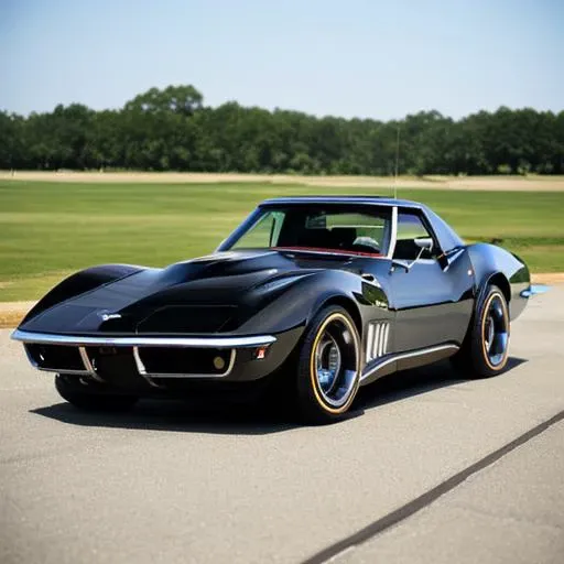 <lora:69_Corvette_Stingray:1> black corvette