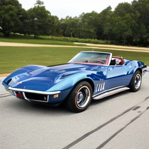 <lora:69_Corvette_Stingray:1> blue corvette convertible