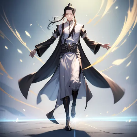 ((masterpiece, best quality)),(complex light),1boy, solo, gu changge, <lora:gu_changge2-10:0.6>,chinese clothes, black eyes, long sleeves, hanfu men ,walking, floating light particles,crossed arms,