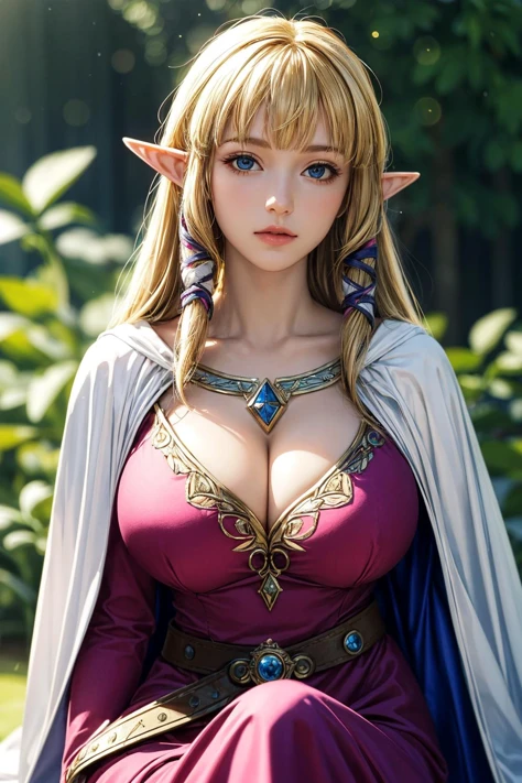 (ultra realistic,32k, masterpiece:1.2),(high detailed skin:1.1),( high quality:1.1),
<lora:zelda skyward sword-lora-nochekaiser:0.8>zelda skyward sword, blonde hair, (blue eyes:0.9), long hair, pointy ears, sidelocks, elf, bangs, blunt bangs, ribbons, hair ribbons,belt, cape, dress, long sleeves, (pink dress:1.2), (white cape:1.2),,(looking at viewer, sitting, from below:1.1),, (huge breast, large breast:1.1),<lora:add_detail:0.92>,
(backlight:1.1), outside , whispersong vale, melodic whispers, enchanted flora, realm of enchanting music,castle, blurry background,