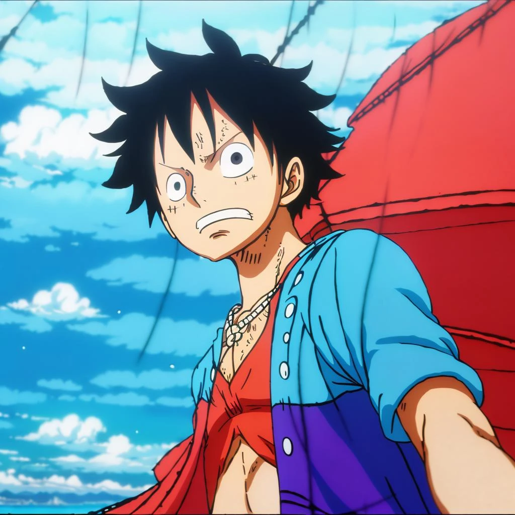 luffy man, Masterpiece, digital painting, cool color palette, blue color palette, rain, sad, 8k resolution, film cell, film grain, medium plane