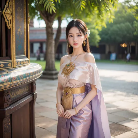 ultra wide shot,
1girl,large breasts,
ThaiDress,
market stall,outdoors,castle,ruins,
((realistic)),masterpiece,highres,
<lora:9_ThaiDress:1>,