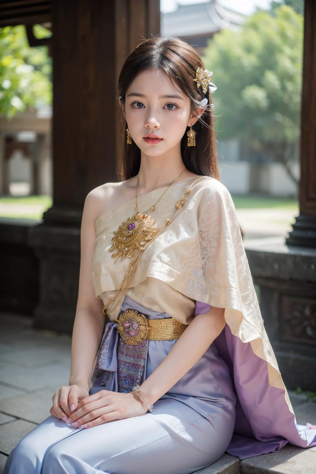 portrait,
1girl,sitting,
ThaiDress,
scenery,landscape,(ruins),
((realistic)),highres,
<lora:9_ThaiDress:1>,