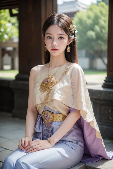 portrait,
1girl,sitting,
ThaiDress,
scenery,landscape,(ruins),
((realistic)),highres,
<lora:9_ThaiDress:1>,