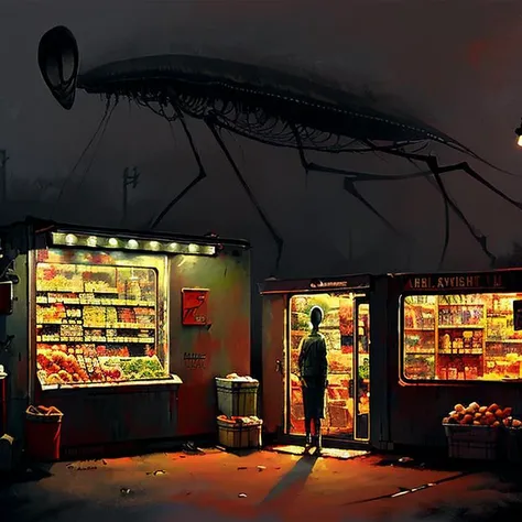 The alien came to the grocery stall, art by Boris Groh