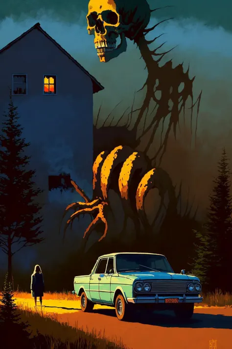 1 giant monster, skull,
car, house
pastel art by Boris Groh
(masterpiece) (best quality)