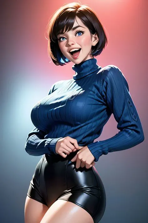 ((best quality)), ((cartoon style)), (detailed), perfec face, chica de Rusia, de piel blanca, cabello corto de color negro, curvas jugozas, caderas altas y anchas, cintura de avispa y grandes tetas, gran culo y muslos gruesos, lleva vestido unos calzones gruesos de color negro y un sosten negro, con una de sus manos levanta su sosten, estilo NTR infiel, fucking with a black man who inserts a large 30 centimeter penis into her vagina, muy mojada por flujos vaginales, tetas sudadas, excited face, creampie