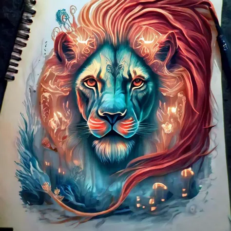 lion, deep sea, fantasy animal, fire and blood<lora:last:1>