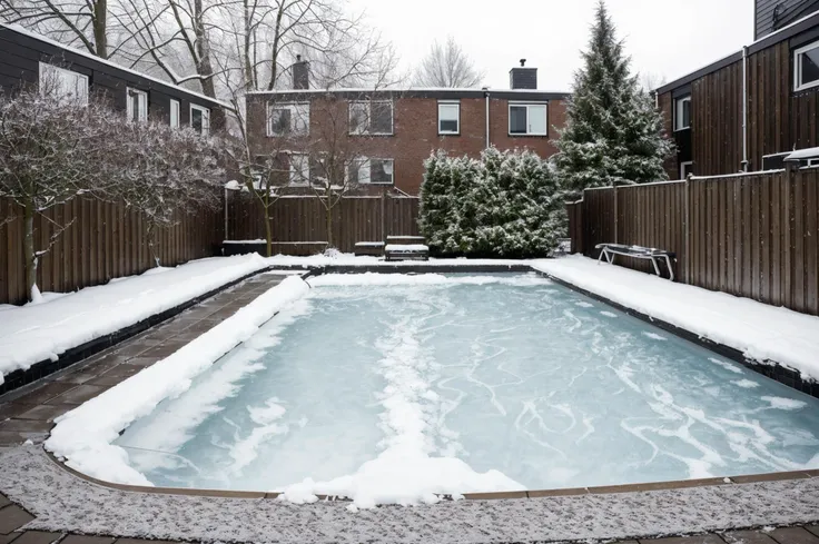 <lora:Grienden_Style_Revisited:0.8>, griendenstyle, rooftops in the snow, swimmingpool iced over